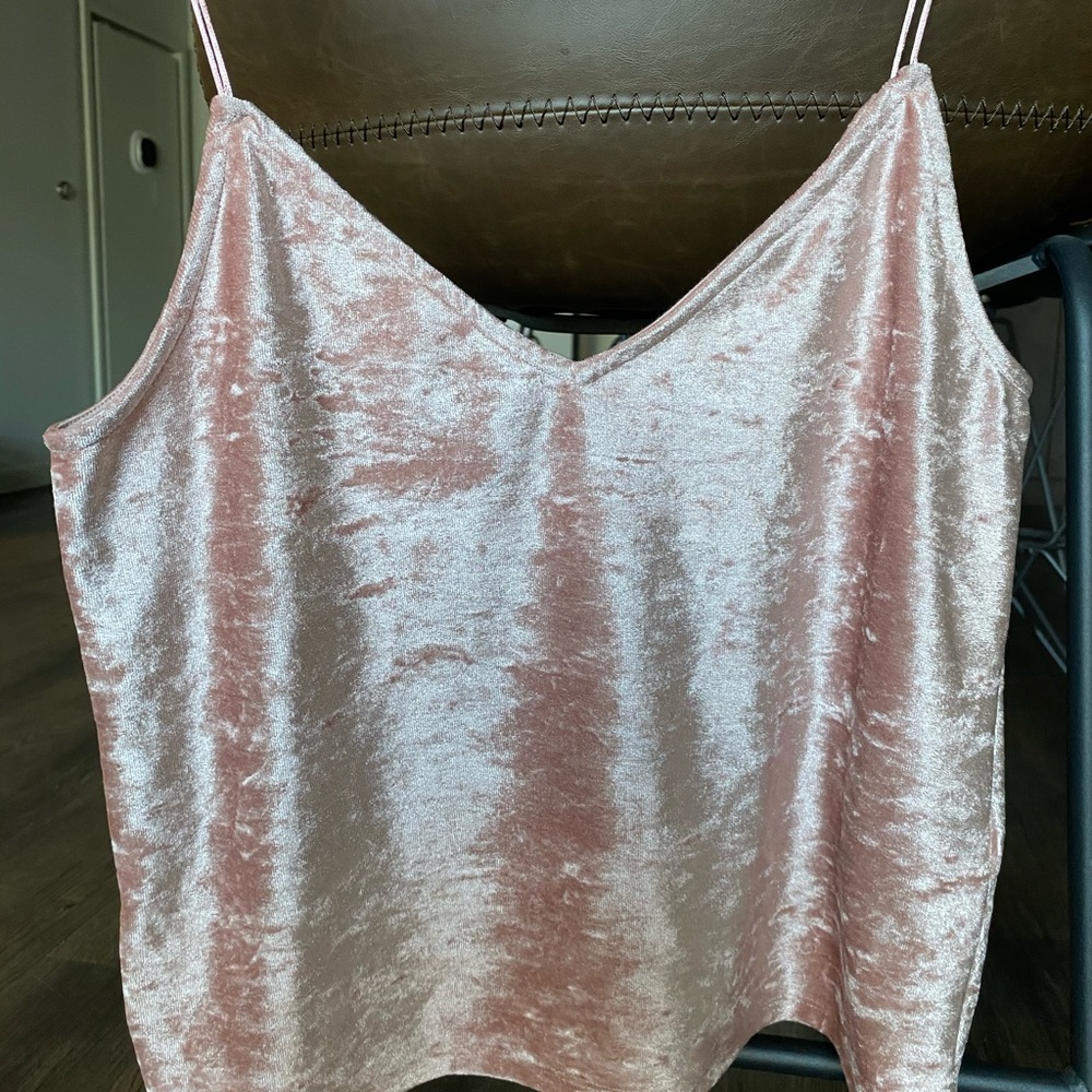 Women’s velvet, spaghetti strap, crop top.